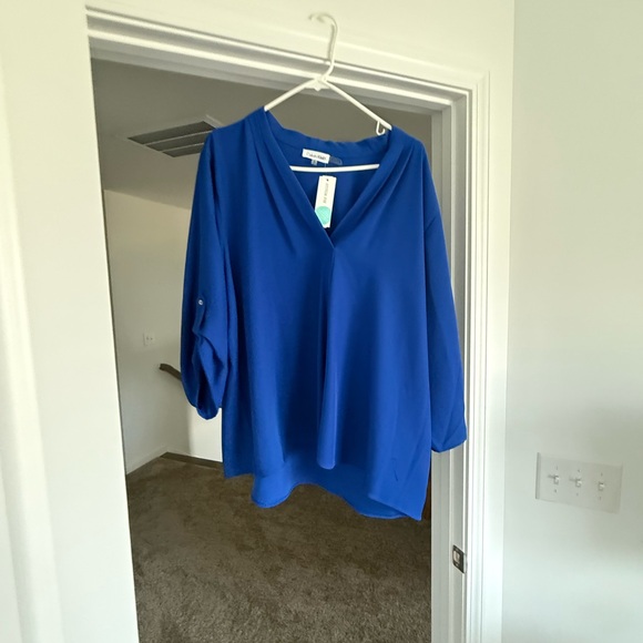 Calvin Klein Royal Blue V-Neck Blouse - Picture 1 of 4